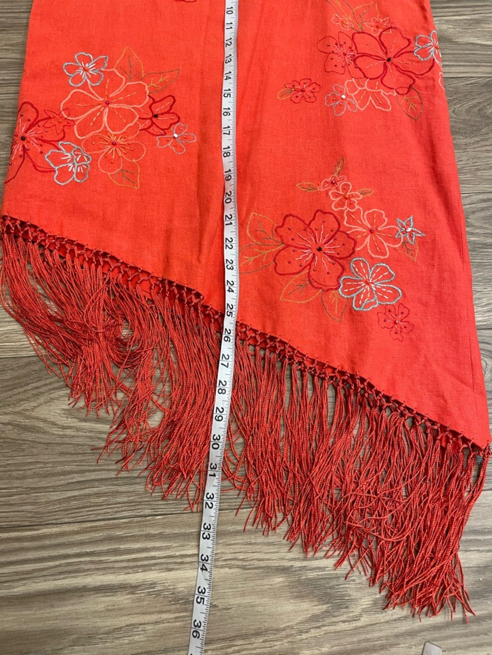 Muse Vintage Orange Linen Embroidered Asymmetrical Fringe Hem Midi Skirt - Picture 11 of 12